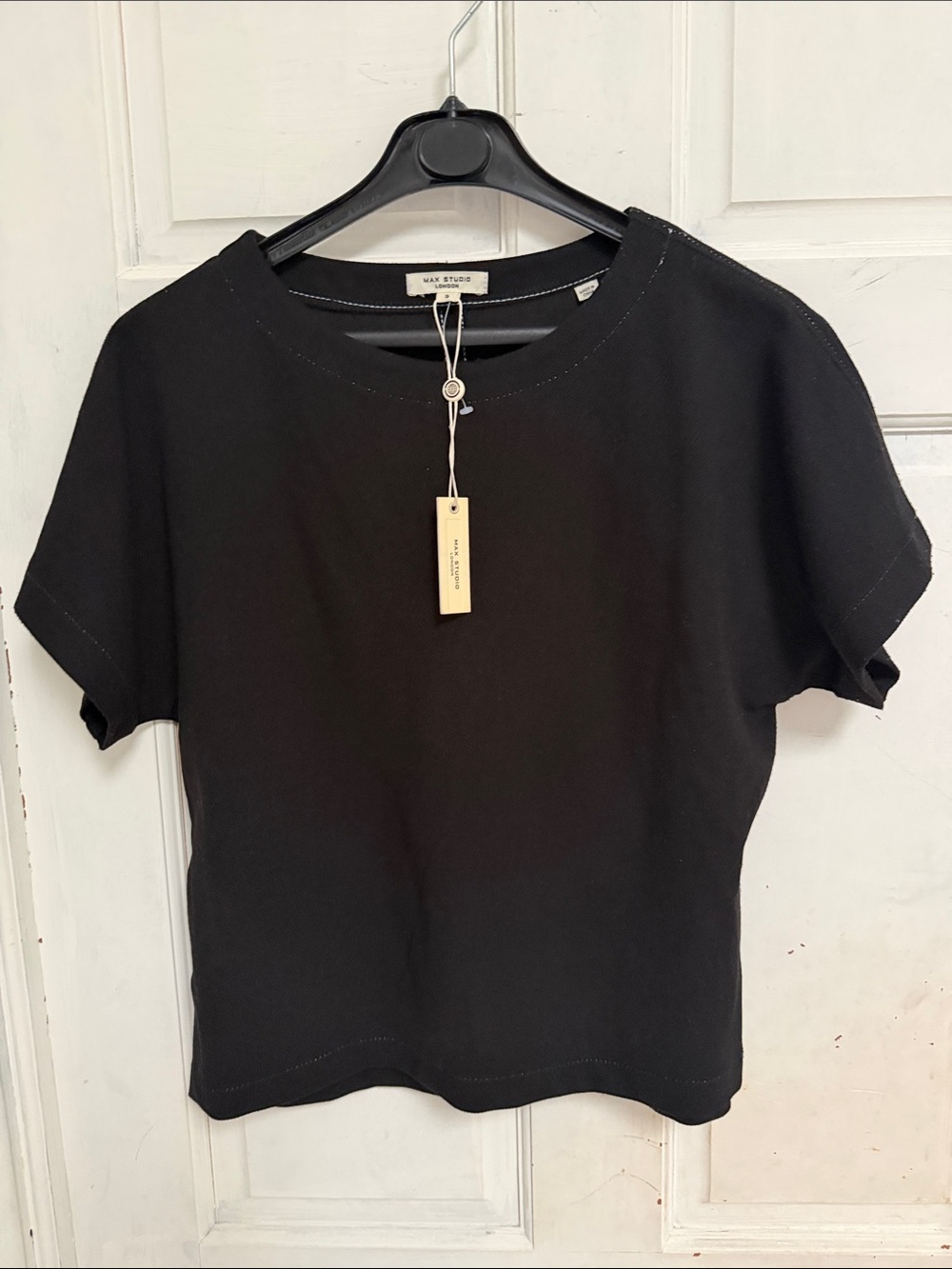 NWT Max Studio London Black Short Sleeve Boxy Crewneck Tee- size Small